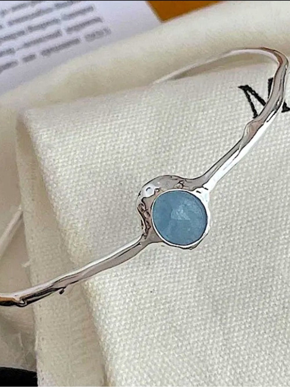 Stainless Steel Silver Plated Aquamarine Bangle Tarnish Free